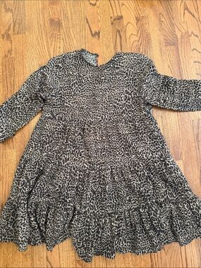 Zara women’s baby doll Leopard Print Long Sleeve Dress - Black & Brown